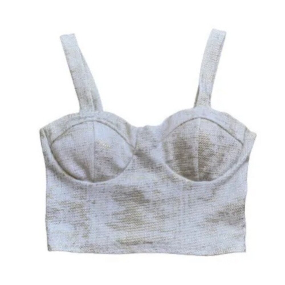 Charlotte Russe Cropped Top Size Small Stretch White &Gold Glitter Cami - Picture 5 of 12